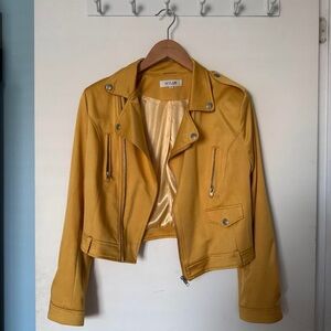 Dolls Kill WYLDR Women's Mustard Gold Cropped Moto Jacket